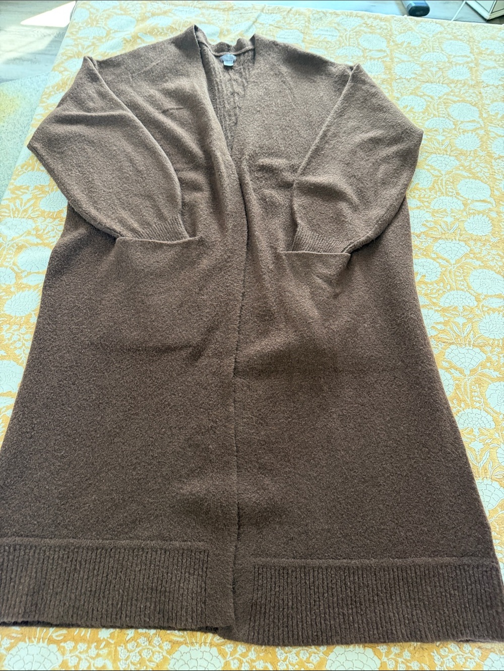 Auden XXL Heather Brown Open-Front Long Sweater Cardigan pockets cable detail
